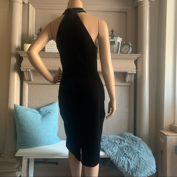 Hella Sexy! Velvet Black High Neck Sheath Bodycon Dress from Express - Picture 2 of 8